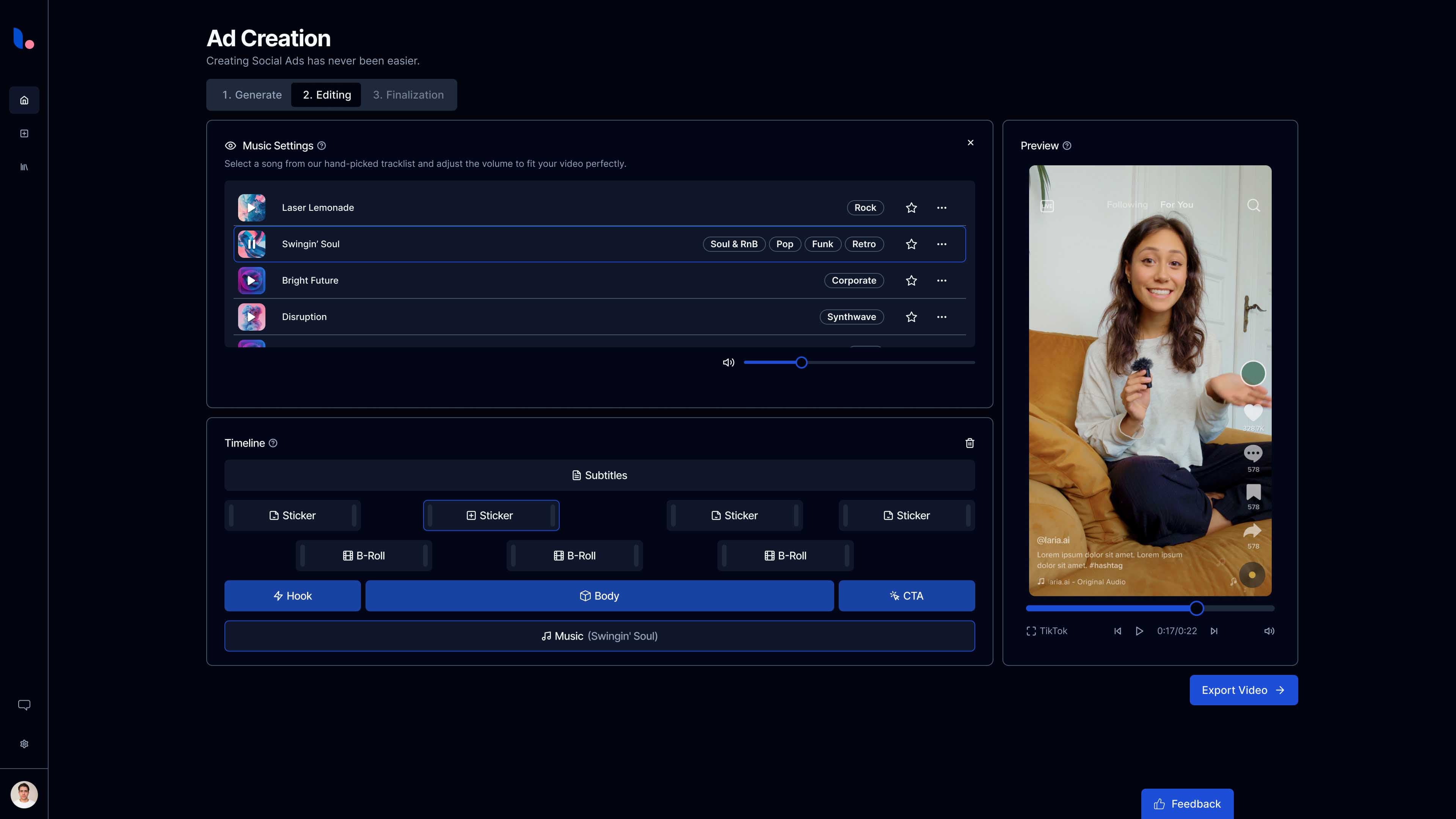 laria AI Music Library Interface