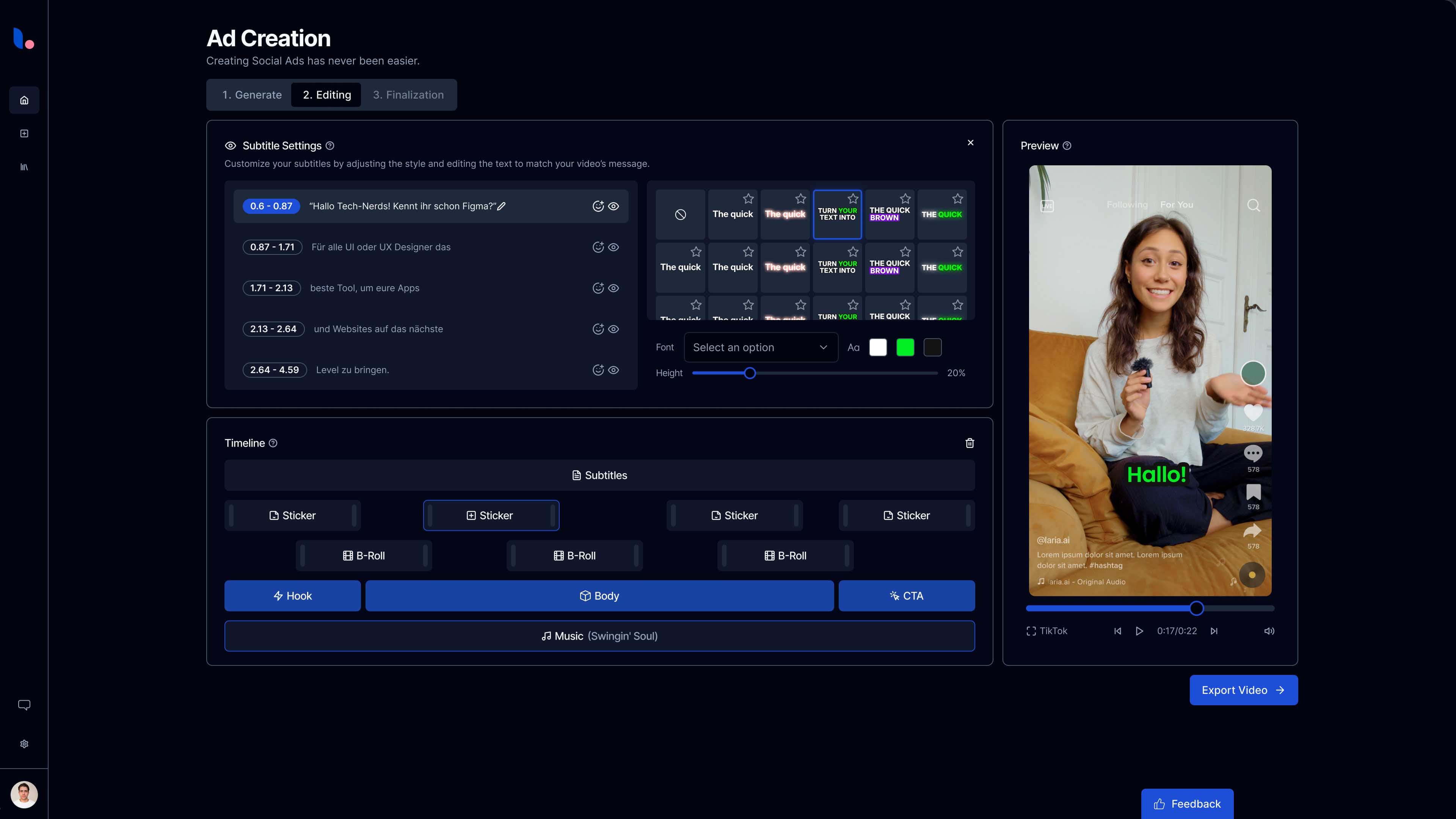 laria AI Subtitles and Text Overlay Editor
